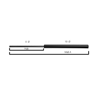 435 mm Gesamtlänge Hub 175 mm Stange 8 mm Rohr 19 mm Ø