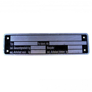 Typenschild neutral für Anhänger Aluminium 148 x 38 mm