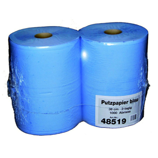 Putzpapier 2 lagig, Blattgröße 38 x 36 cm, blau, à 2 Rollen 1000 Blatt